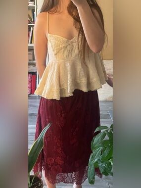 Women's Burgundy Lace A-Line Skirt
